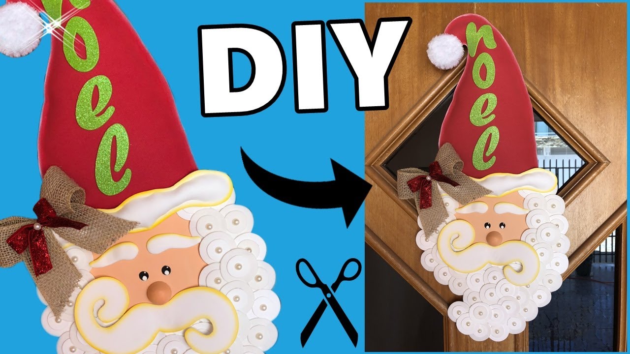 Diy Especial de Natal #1 🎄Enfeite de porta Papai Noel em E.V.A 🎅🏻