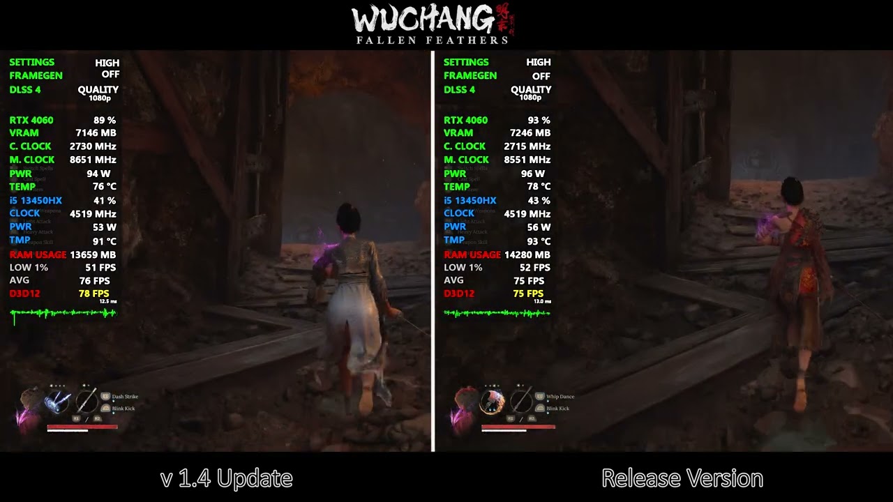 WUCHANG FALLEN FEATHERS | Update v1.4 vs Release version Comparison | RTX 4060