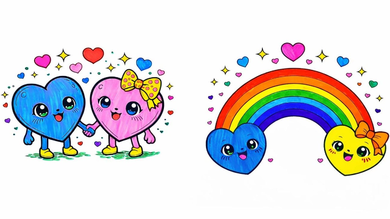 Arcoíris Corazones Colorear 🌈💖 | Colorea con Andrea #colorear #viral #viralvideo