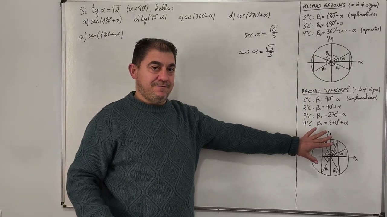 EJERCICIO 8. RELACIONES TRIGONOMÉTRICAS. REDUCCIÓN AL 1ER CUADRANTE.