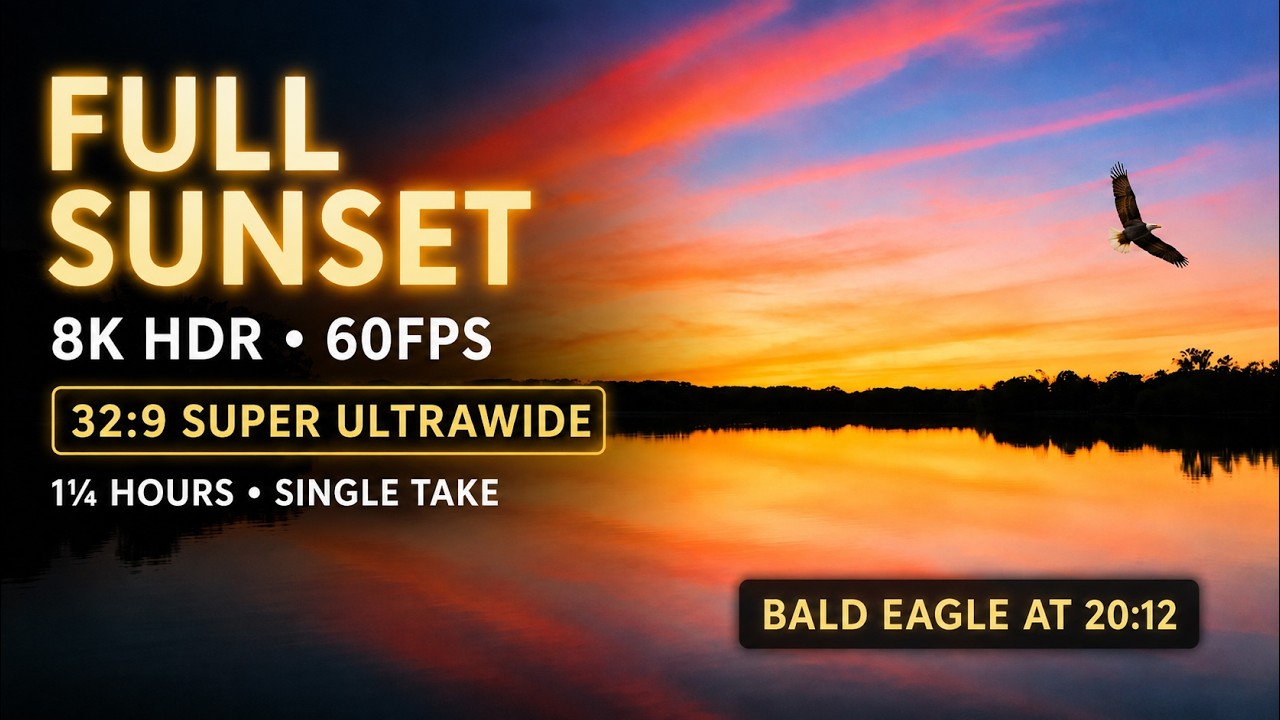 1-1/4 hours of uninterrupted sunset bliss, Super Ultrawide 32:9 8K HDR 60p.