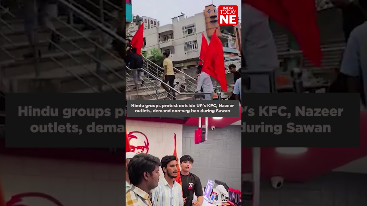 Hindu groups protest outside UP's KFC, Nazeer outlets, demand non-veg ban during Sawan