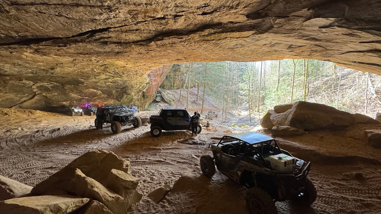 Blue Holler Off-Road park finding the Big cave with a Polaris Xpedition, RzR and Jeeps