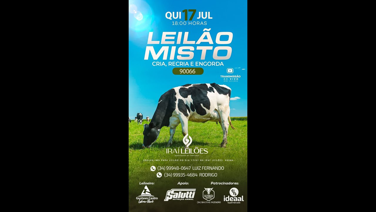 LEILÃO MISTO 17/07/2025 -  IRAÍ LEILÕES - IRAÍ DE MINAS-MG