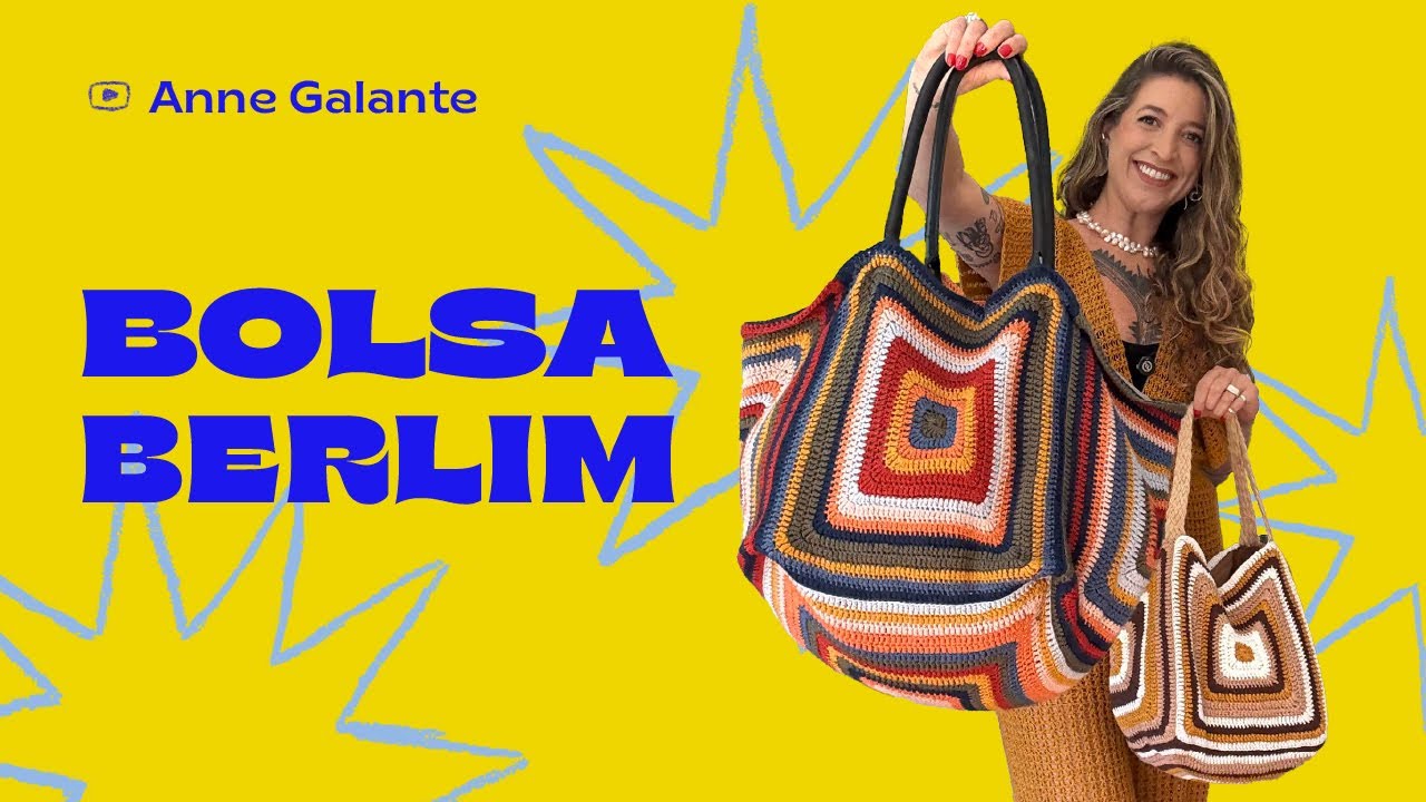 Bolsa de quadradinhos de crochê colorida e muito fácil PASSO A PASSO | Bolsa Berlim | Anne Galante