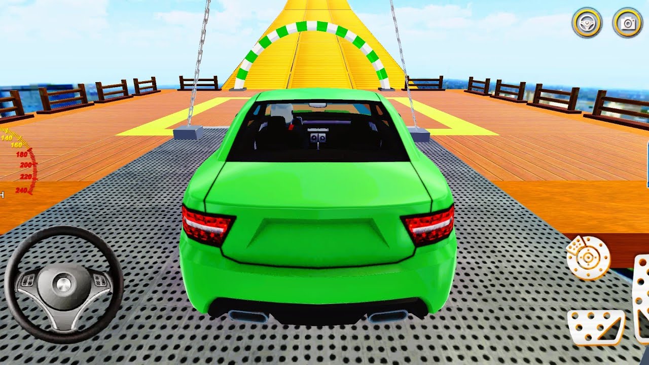 Green BMW Mega Ramp Racing - Impossible Bridge Jump - Android Gameplay 