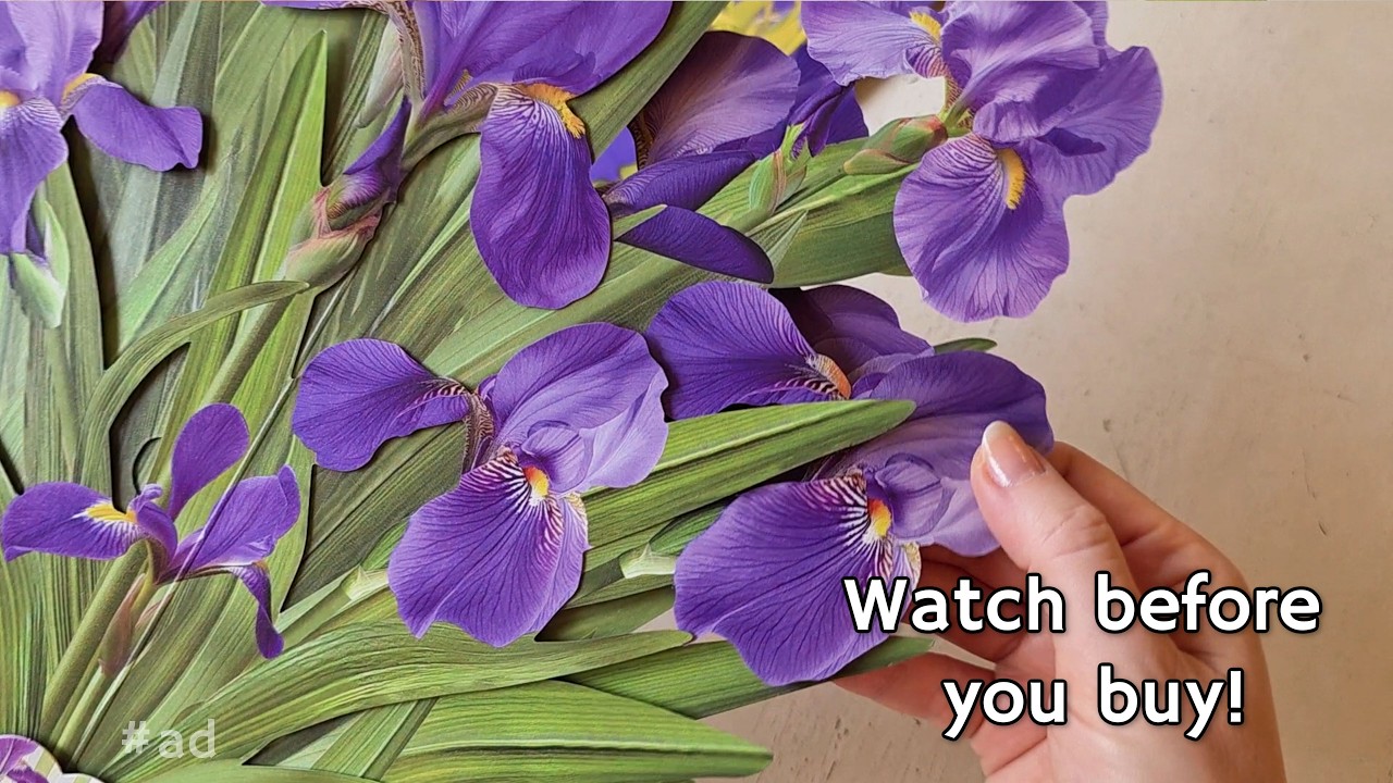 Iris Paper Flower Bouquet Greeting Card by Pinelife, Paper Pop Up Card Gift, Demo & Review