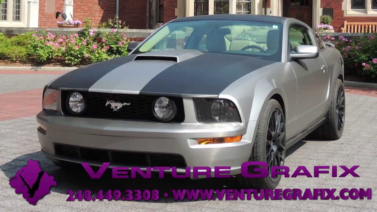 3M Black Carbon Fiber and Avery Titanium Supreme Film on Ford Mustang Vehicle Wrap