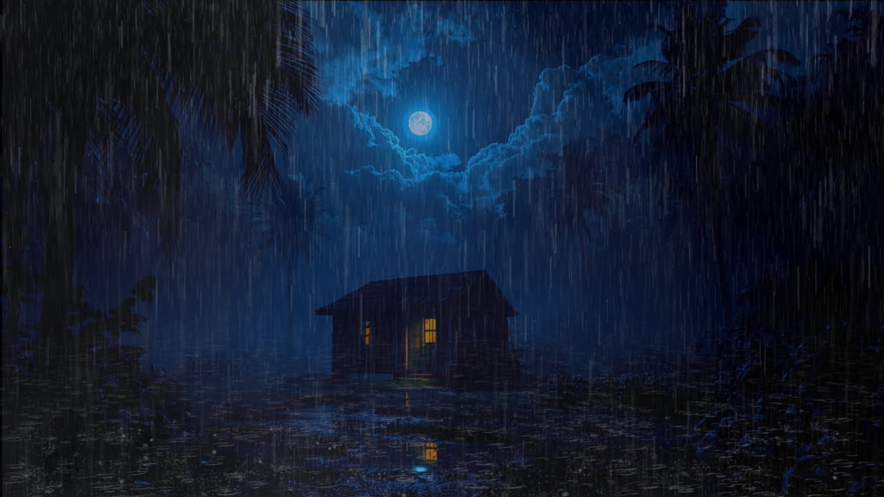 Soothing Rain Sounds | Quiet Forest Night Under the Full Moon