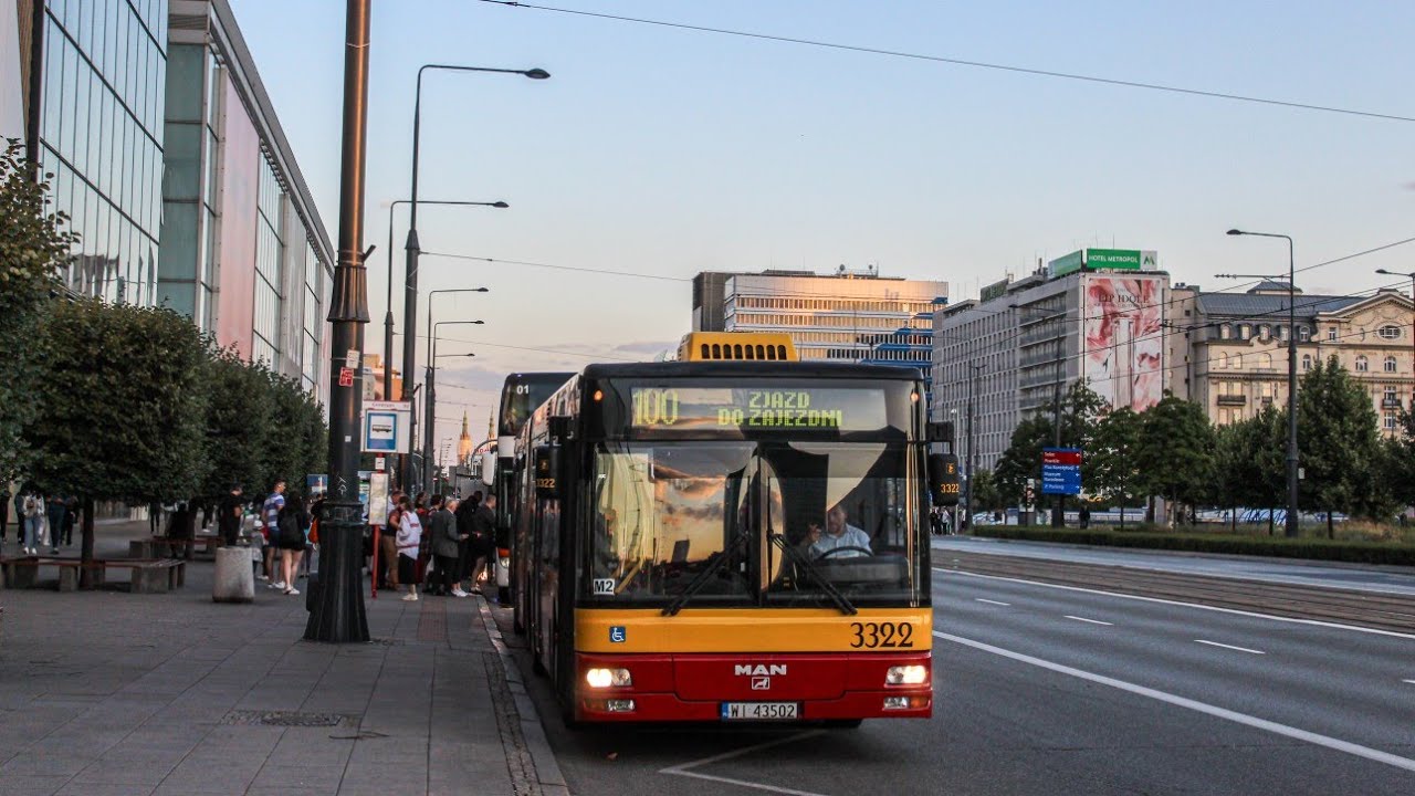 Przejazd: MAN NG313 #3322 MZA Warszawa - Linia 100 (Kurs Skrócony)