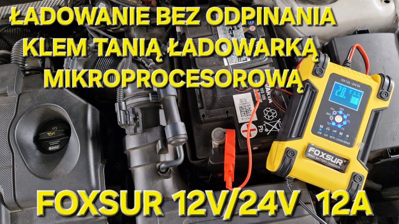 ŁADOWANIE BEZ ODŁĄCZANIA KLEM ➡️ Tani i Dobry Prostownik Mikroprocesorowy  FOXSUR 12A 12V/24V