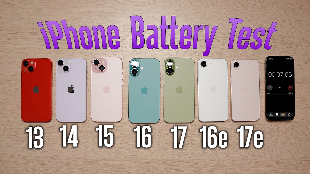 Тест на разрядку батареи iPhone 17e! - 17 против 16e против 16 против 15 против 14 против 13