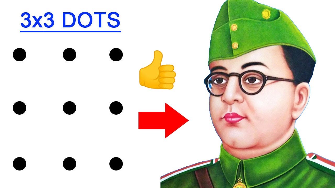 Turn 9 dots into Netaji Subhash Chandra Bose drawing easy outline - Independence day special drawing