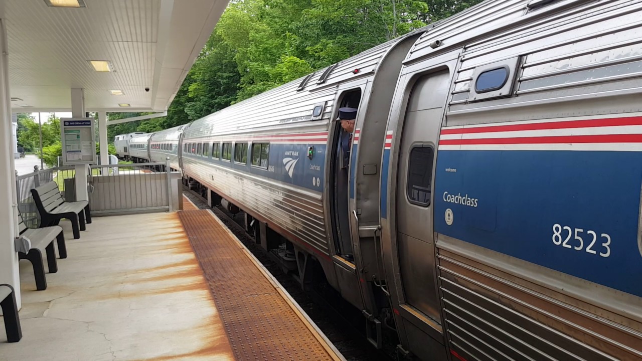 Amtrak Downeaster Train 692 90214 Arriving at Freeport Maine Station 2017 06 24