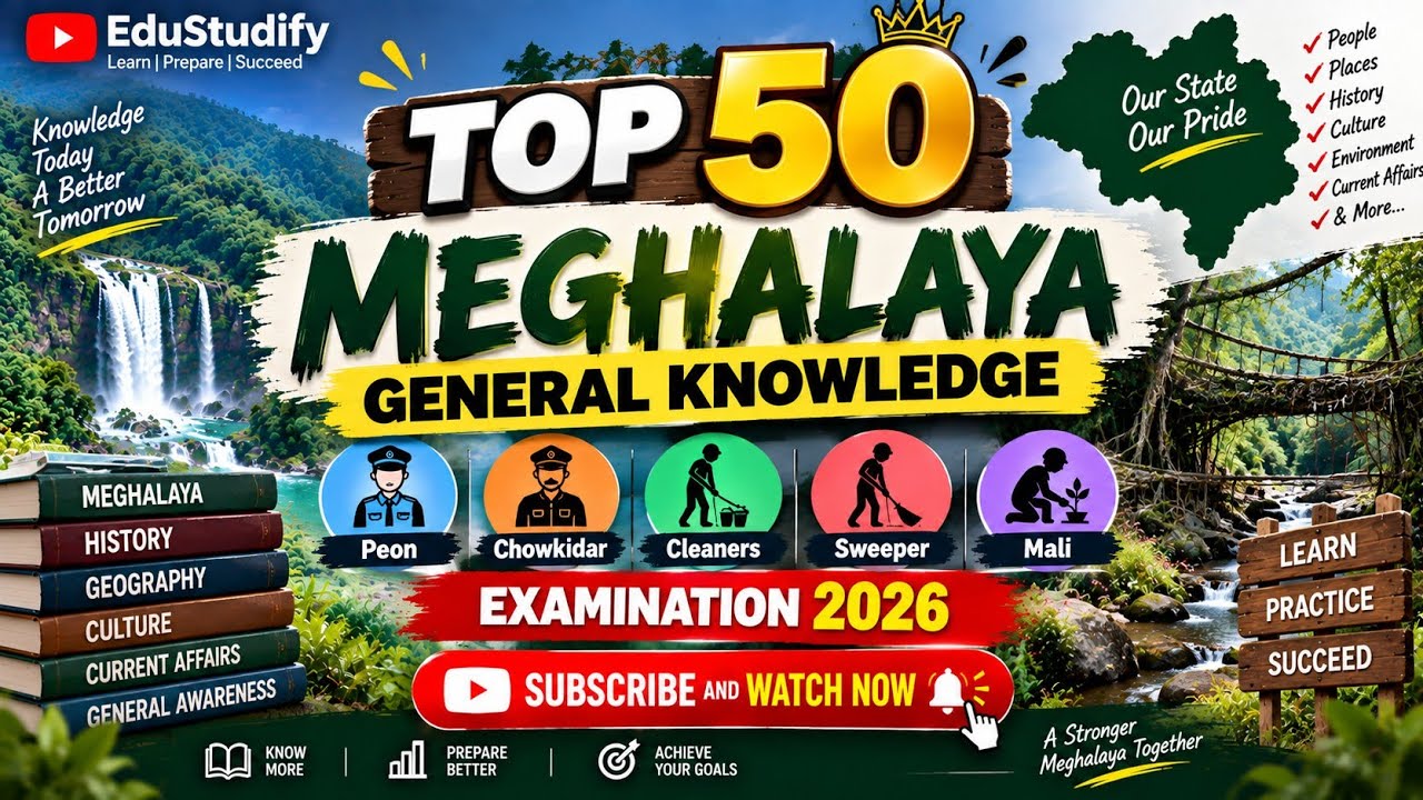 🔥 TOP 50 Meghalaya General Knowledge 2026 | Meghalaya Secretariat | Most important Questions