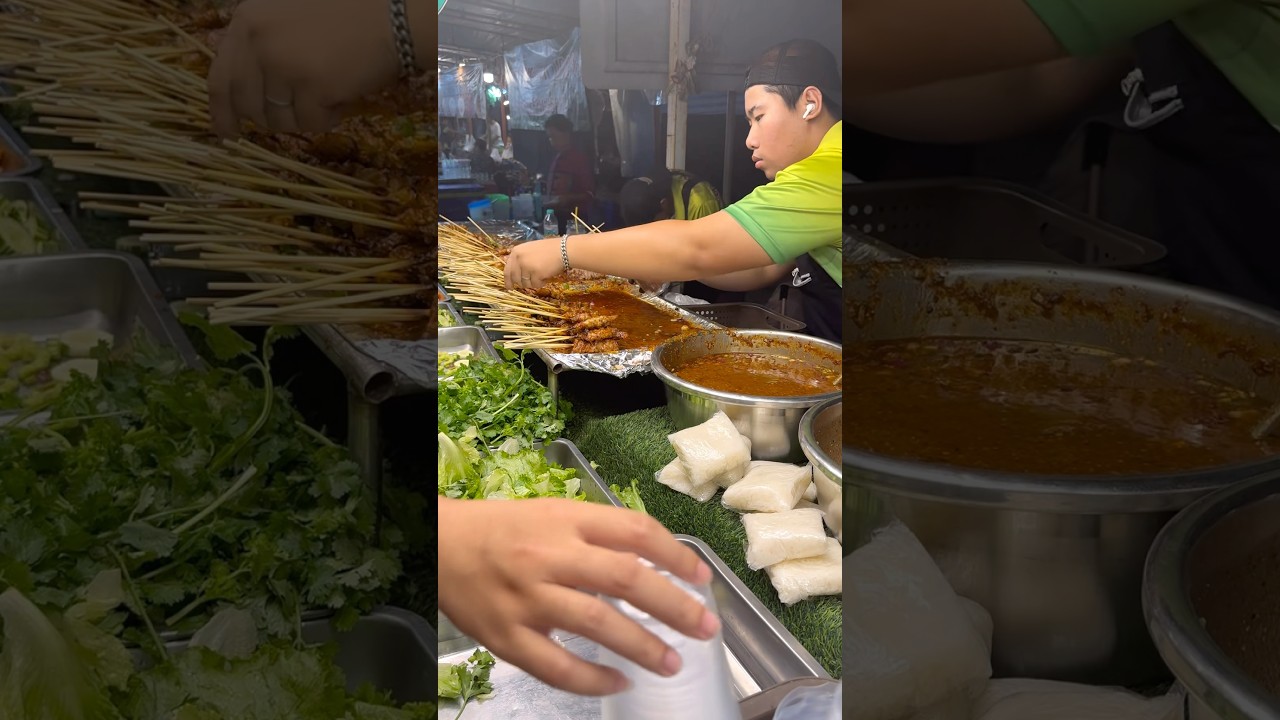 Grilled pork with fermented fish sauce and pick your own vegetables for free. #streetfood