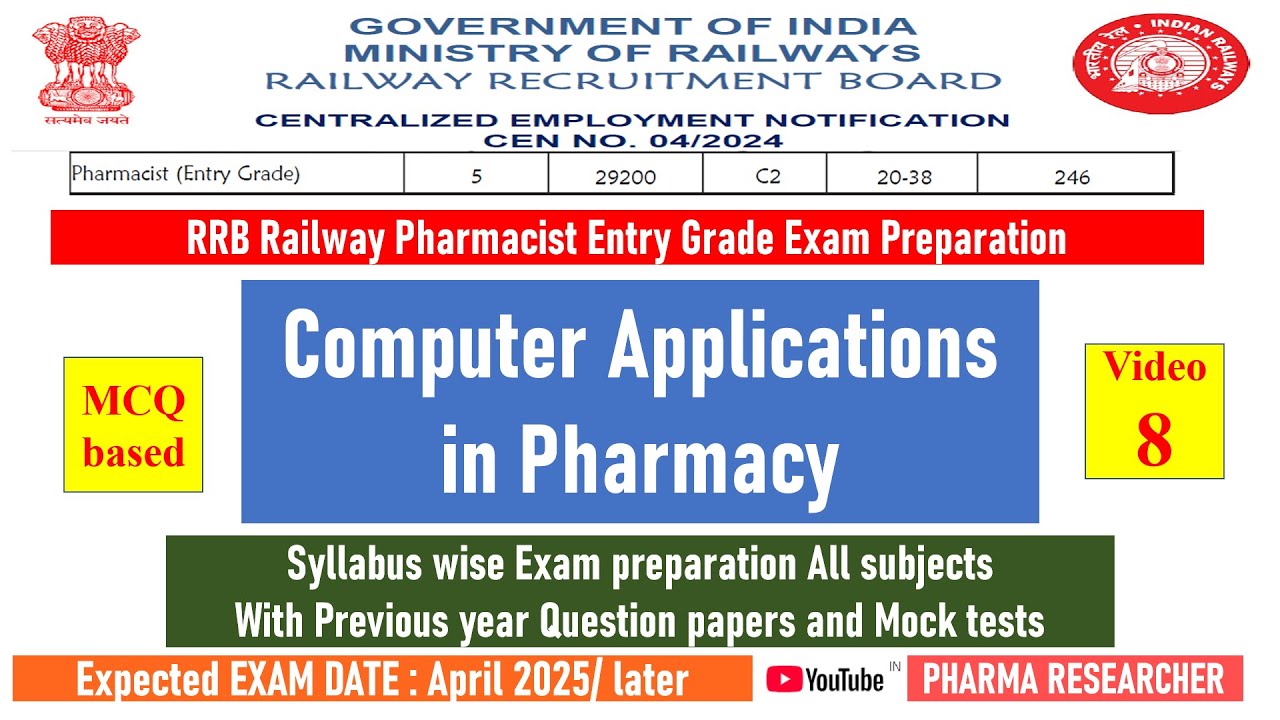 Railway Pharmacist exam preparation 2025 II Computer Applications in Pharmacy MCQs #rrbpharmacist