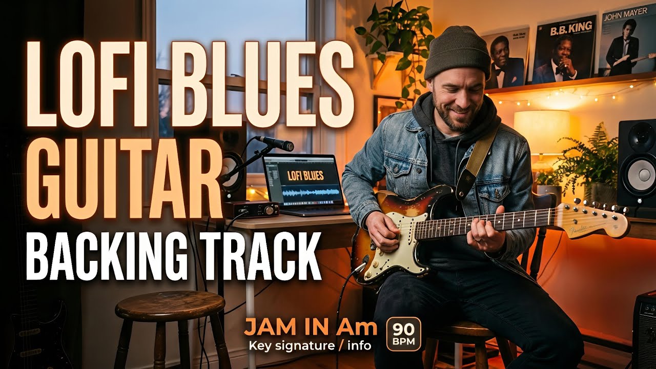 Backing track guitar lofi blues in A minor