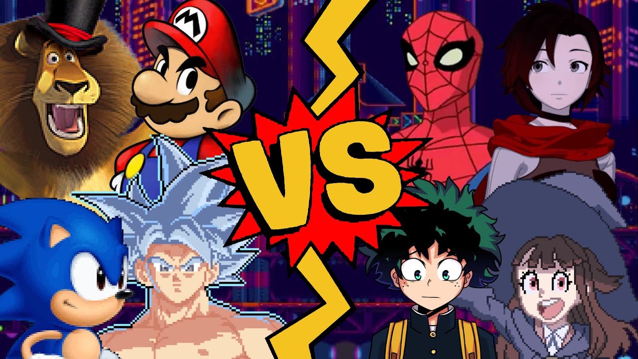 M.U.G.E.N Battles | Alex the Lion/Goku MUI/Mario/Sonic Mania vs Deku/Ruby Rose/Akko/Spider-Man