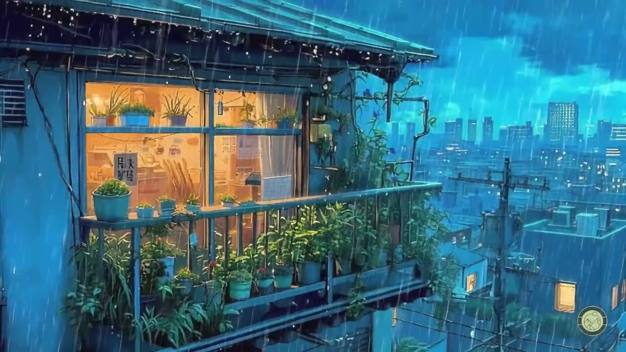 Rainy Night Balcony Ambience &ndash; Cozy Anime Rain for Relaxation & Sleep