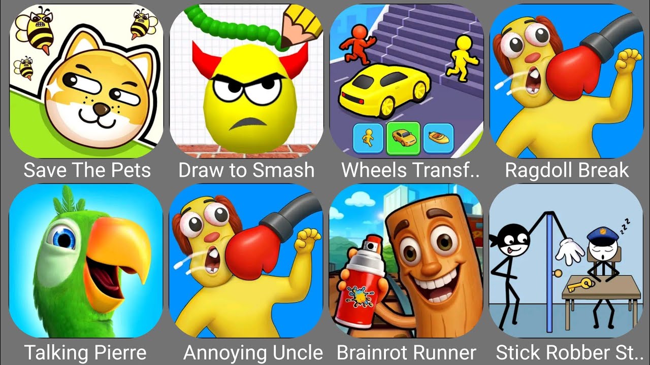 Spranky Survival, Save The Fish, Kick & Break, Hide ball,  Doge Rescue, Food Run, Food Run, Granny