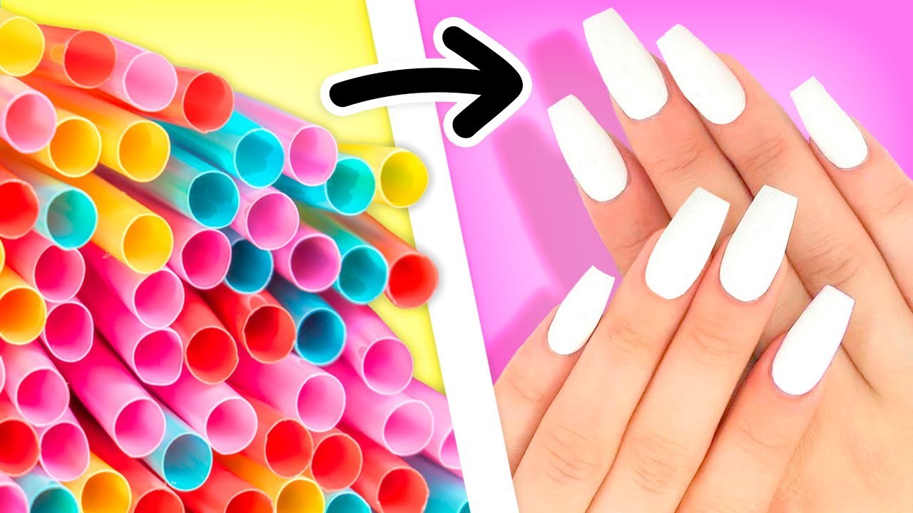 UÑAS POSTIZAS con SORBETES de PLÁSTICO ❤️ FÁCILES