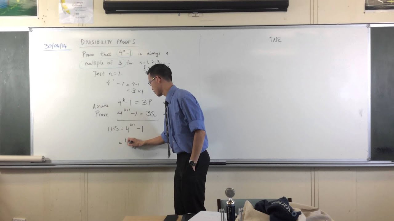 Induction: Divisibility Proof example 3 (4^n - 1 is divisible by 3)