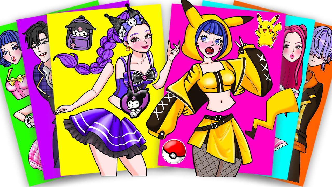 HUNTRIX RUMI and ZOEY COSPLAY KUROMI and PIKACHU - KPOP DEMON HUNTERS | Sticker Book DIY