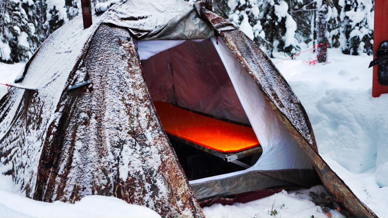 Winter Camping with Hot Tent in Deep Snow
