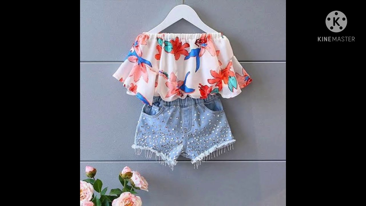 Designer wear tops and denim shorts in baby girls