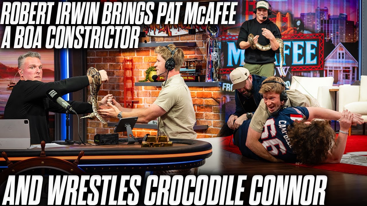Robert Irwin Brings Boa Constrictor For Pat McAfee, Wrestles Crocodile Connor Live At Radio Row
