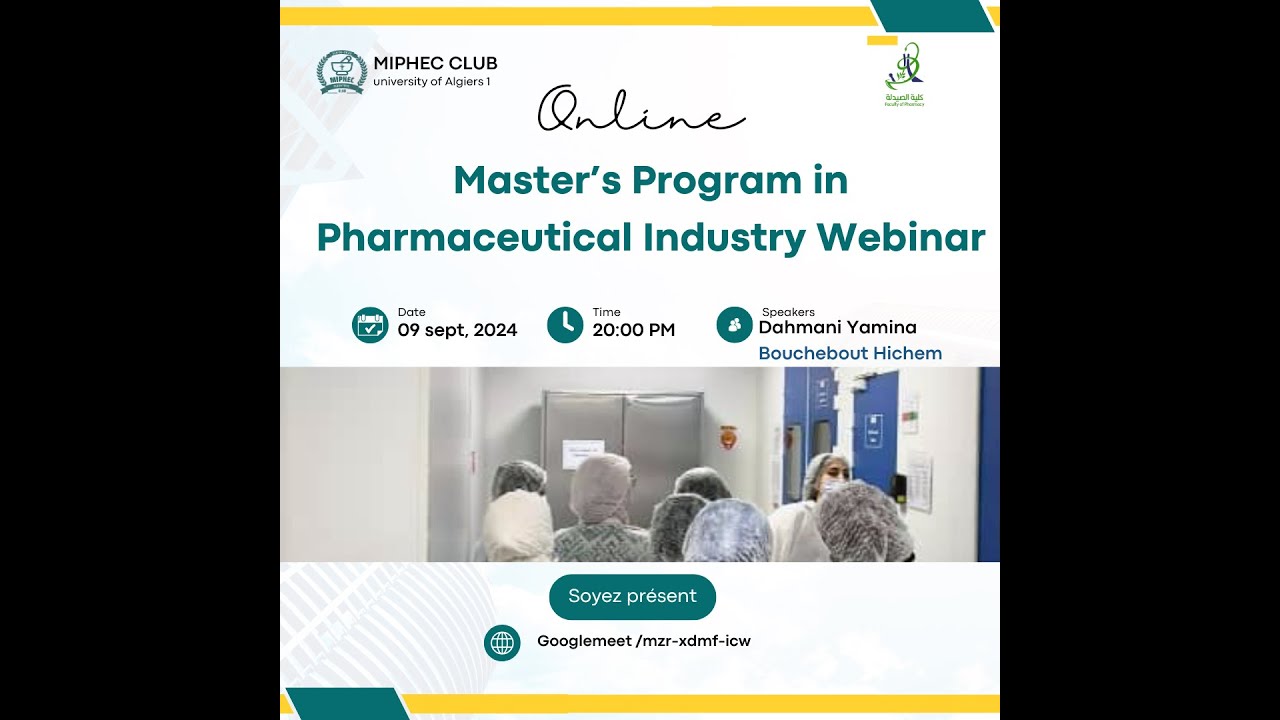 Découvrez avec nous le Master en pharmacie industriel Algérie, université d'Alger 1.