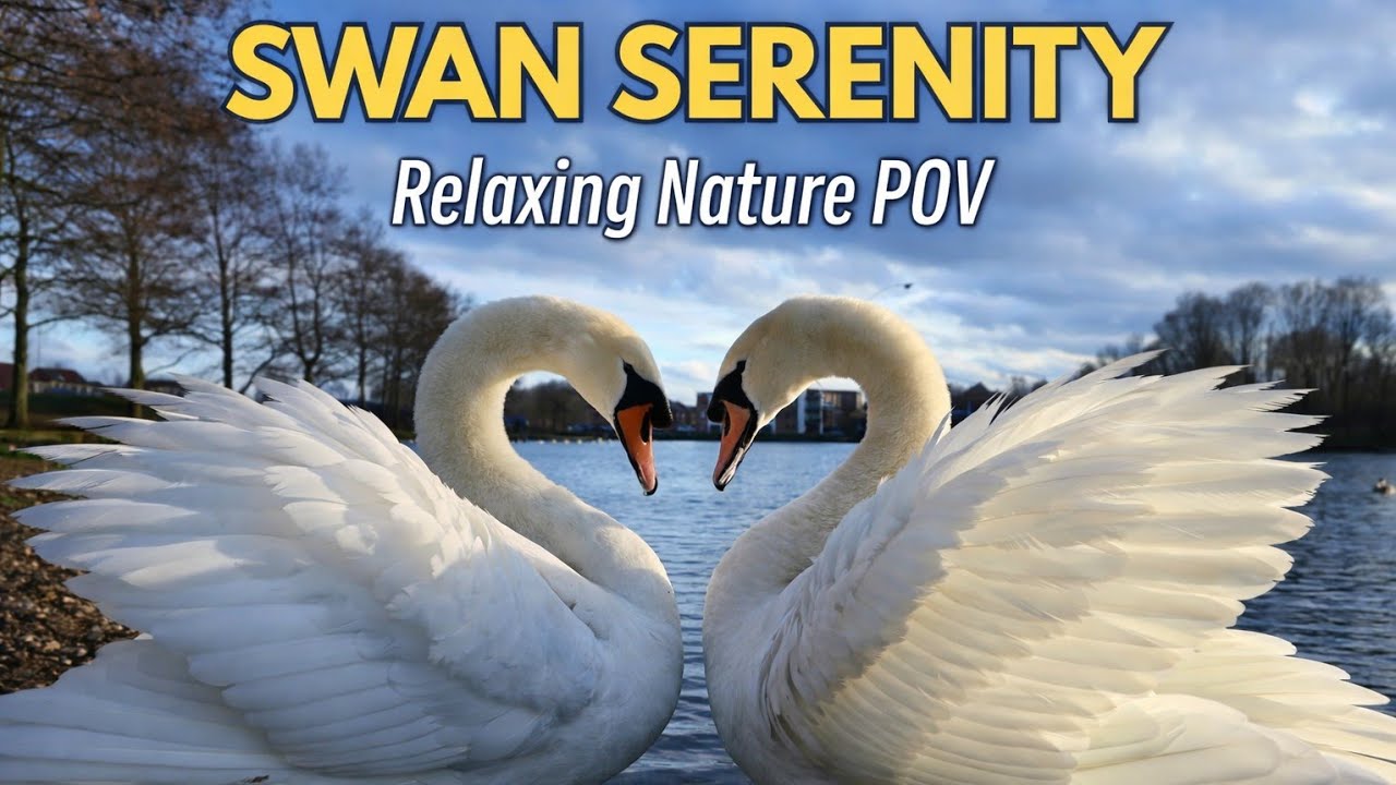 Relaxing Nature POV: Swans at Lakeside Lake