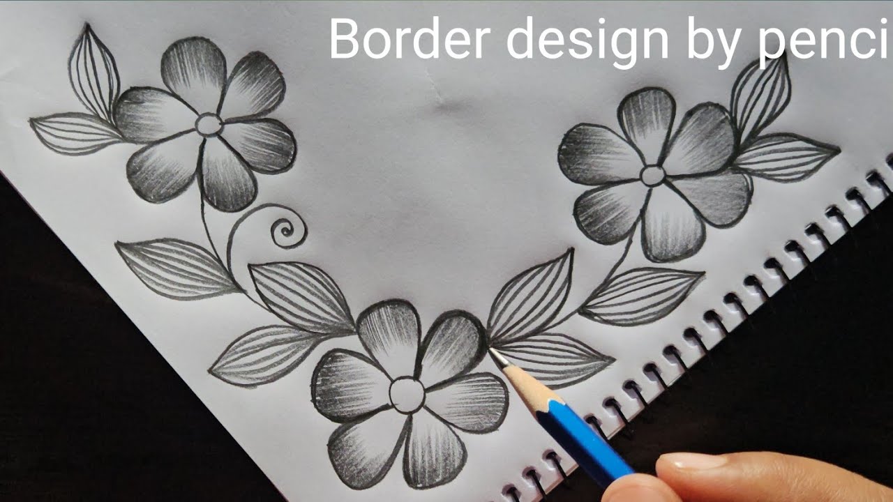Simple pencil drawing flower for project ||border design by pencil easy || project work design