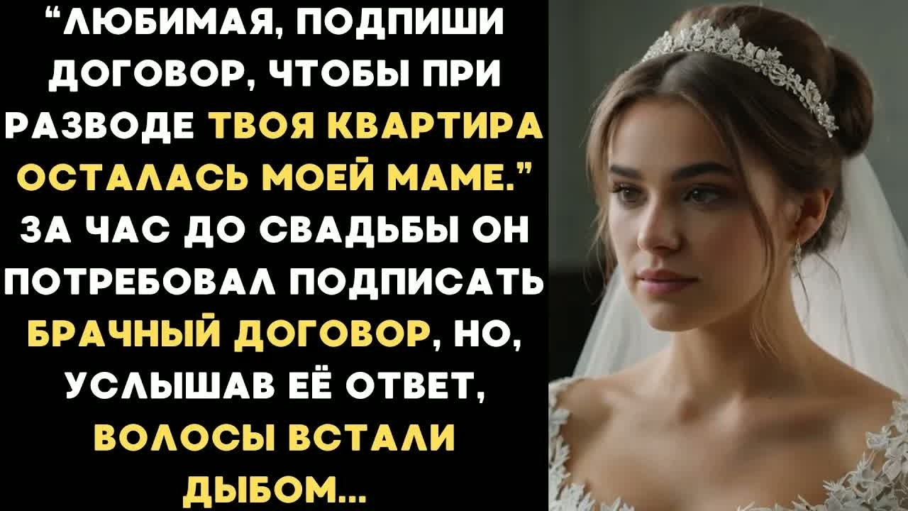 Любимая, подпиши брачный договор, чтобы твоя квартира осталась маме при разводе. Её ответ ошеломил..