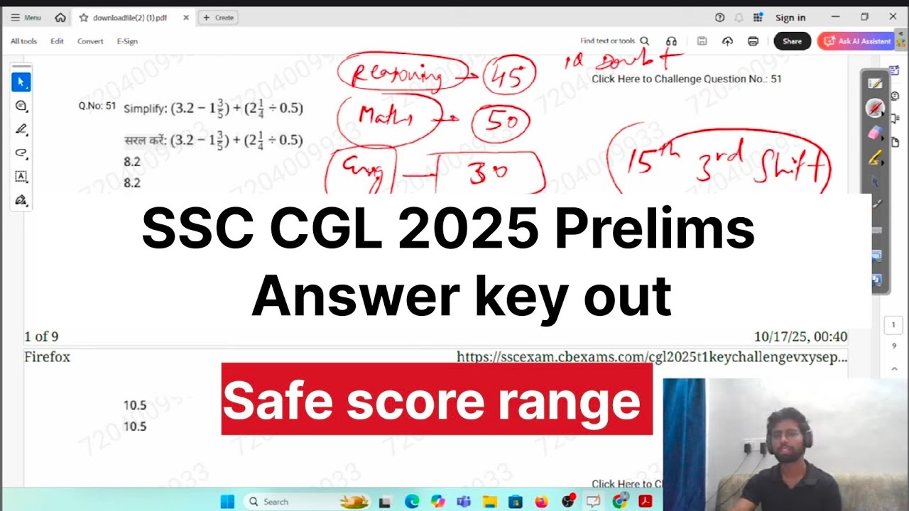 SSC CGL 2025 ANSWER KEY OUT | My score ?? Maths 50/50 | safe score?#ssccgl #ssc #answerkey