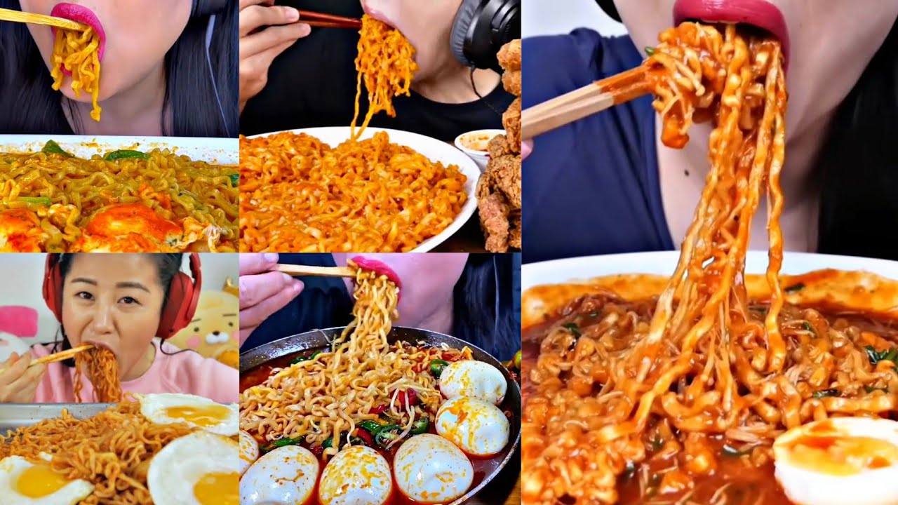 EATING CREAMY & SPICY NOODLES ASMR 🍜🔥//MUKBANG COMPILATION 