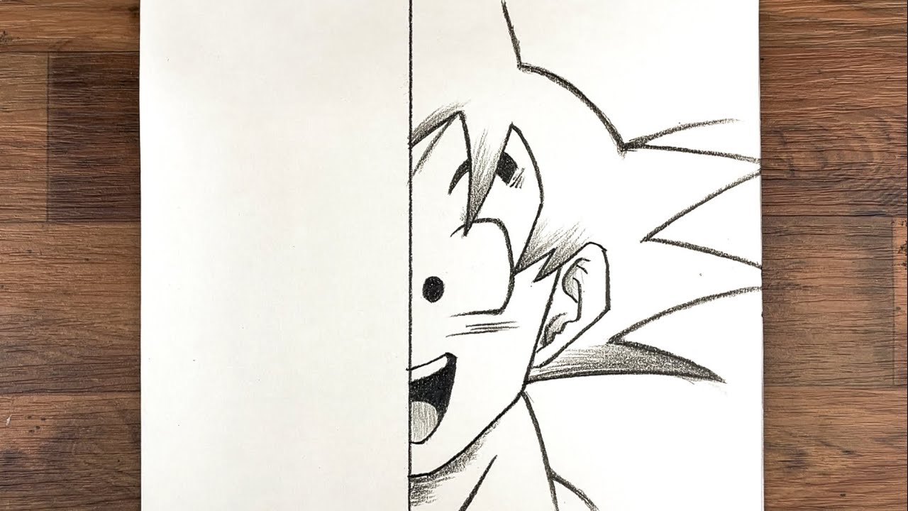 How to draw Goku (Half Face step-by-step) | Easy way to draw Half Face Anime | 