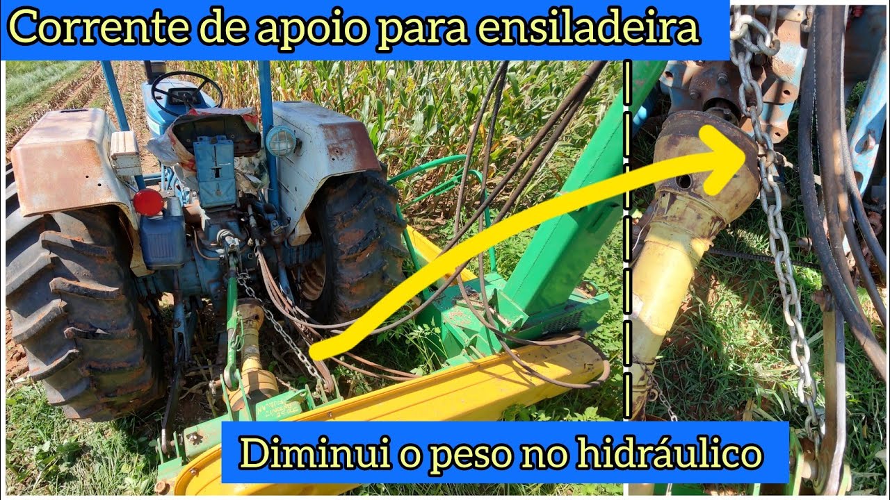 Corrente de apoio lateral para ensiladeira, diminui o peso nos braços hidráulicos. (teste na JFC120)