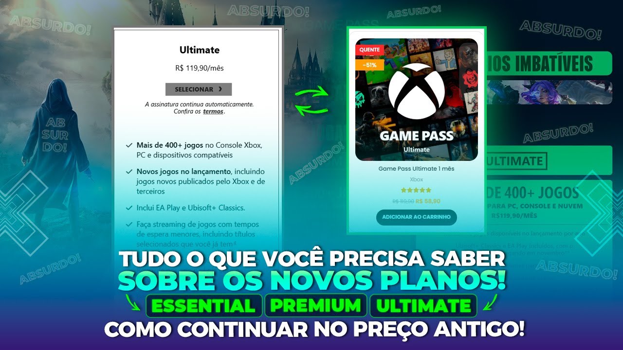 NOVOS PLANOS DO GAME PASS: ESSENTIAL, PREMIUM E ULTIMATE — COMO CONTINUAR NO PREÇO ANTIGO