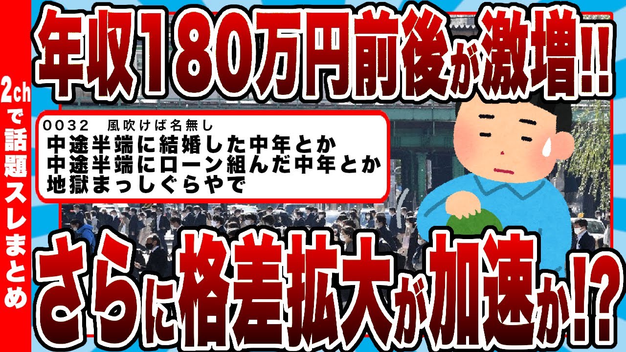 【2chまとめ】年収180万円程度の人が激増…今後はさらに格差拡大が加速か!?