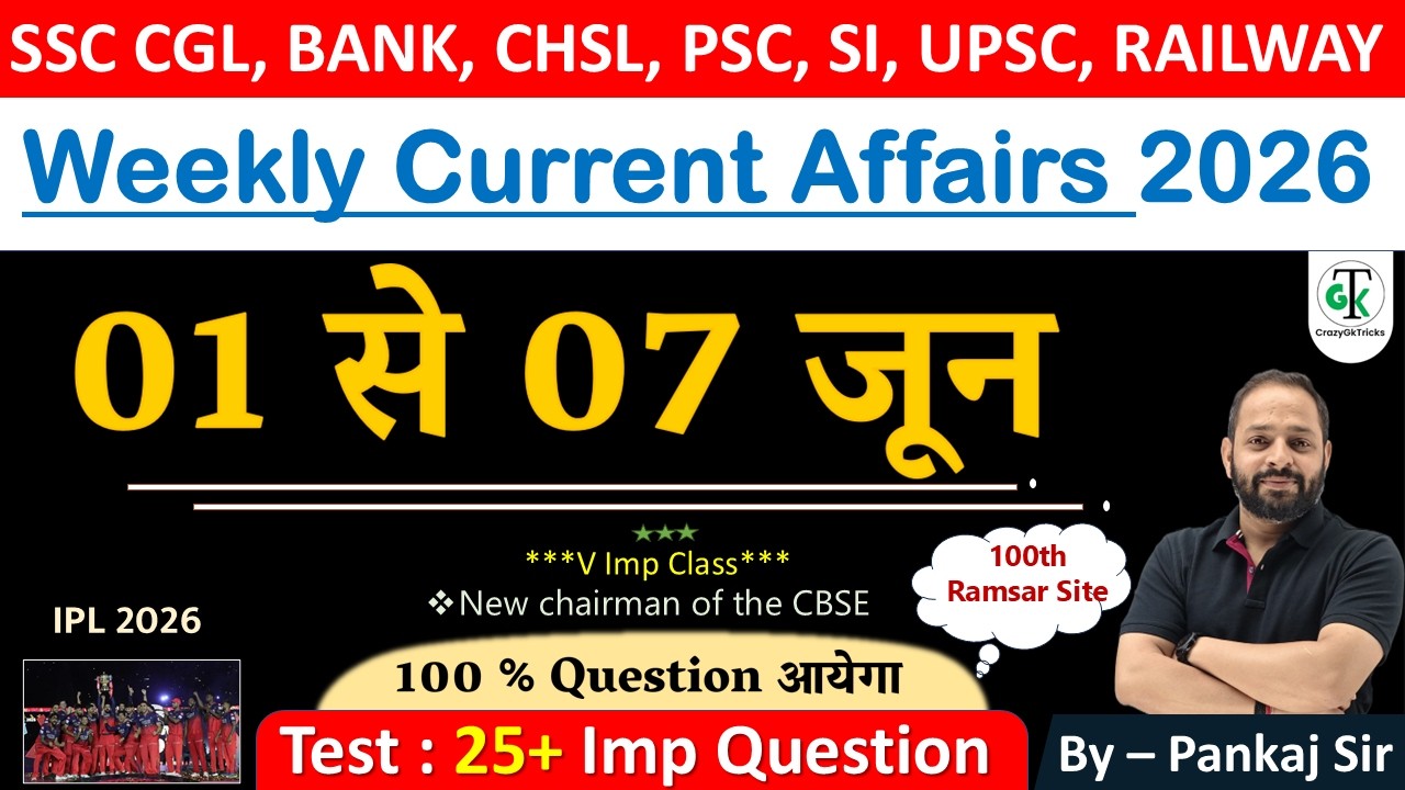 1-7 June 2026 Weekly Current Affairs | Most Important Current Affairs 2026 | CrazyGkTrick