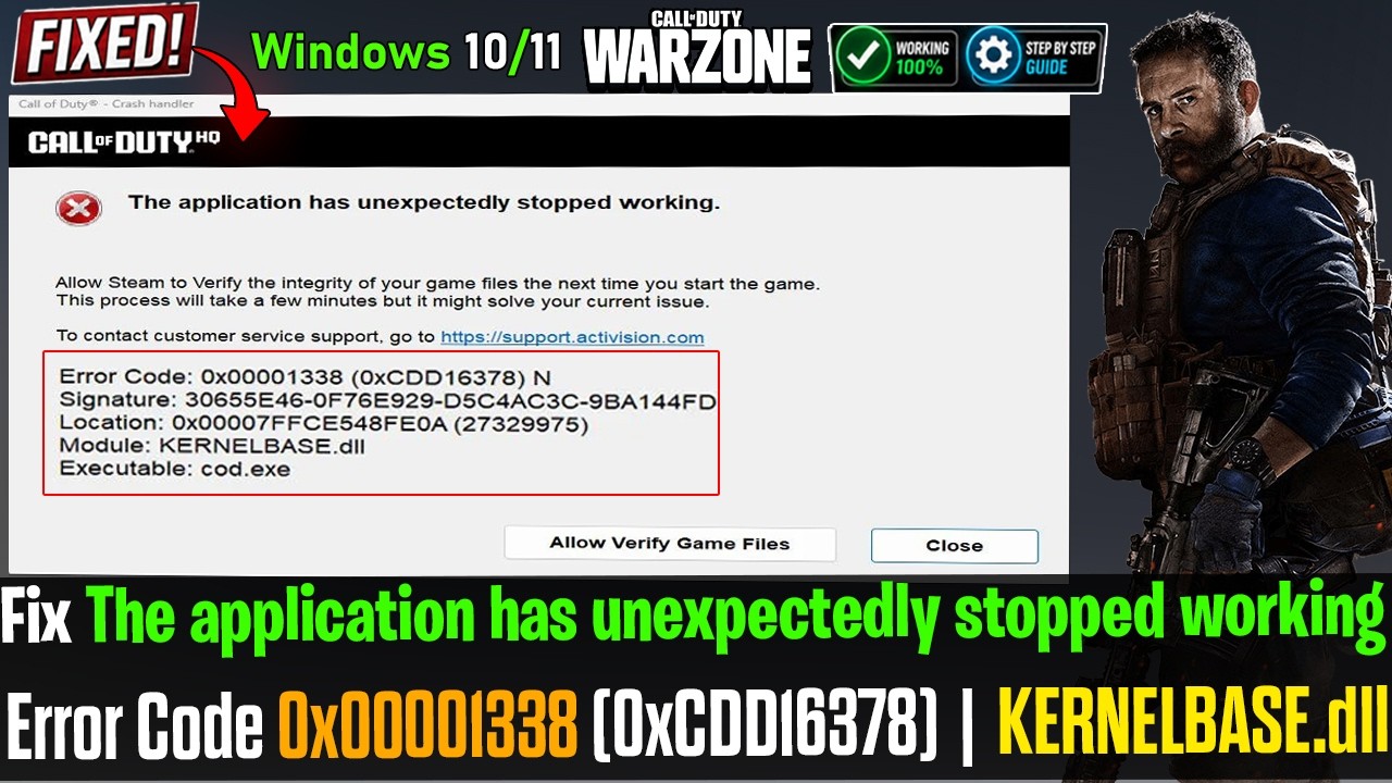 Fix Call of Duty Warzone The application has unexpectedly stopped working Error Code 0x00001338