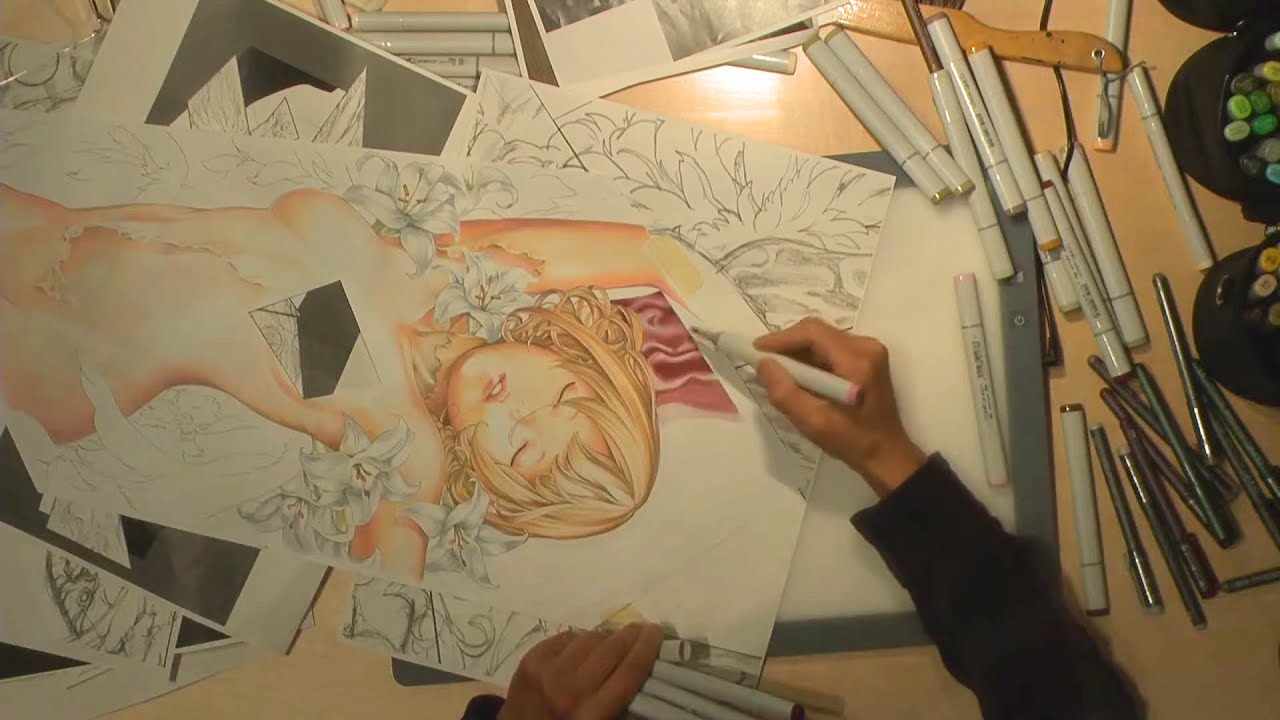 Takeshi Obata coloring at his 'NEVER COMPLETE' exhibition in Tokyo, Japan [Part 2]
