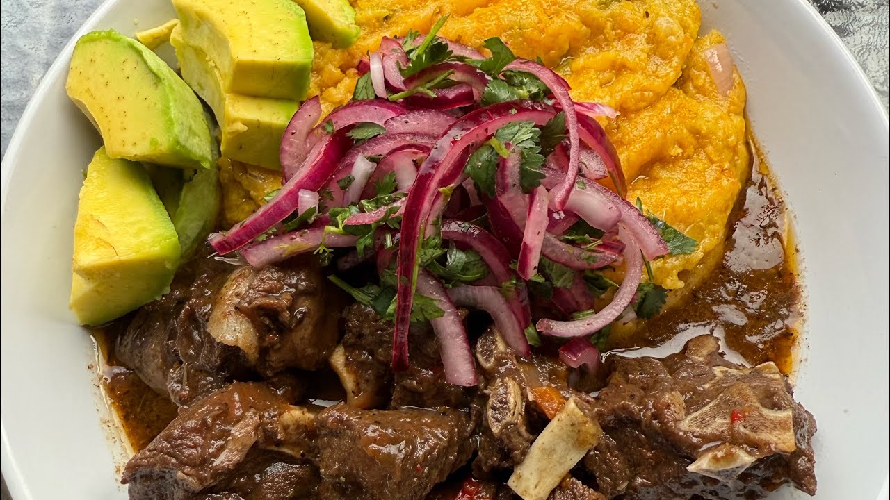 This is Caribbean Comfort food| Jamaican Stewed Mutton with Pumpkin Turn Cornmeal 
