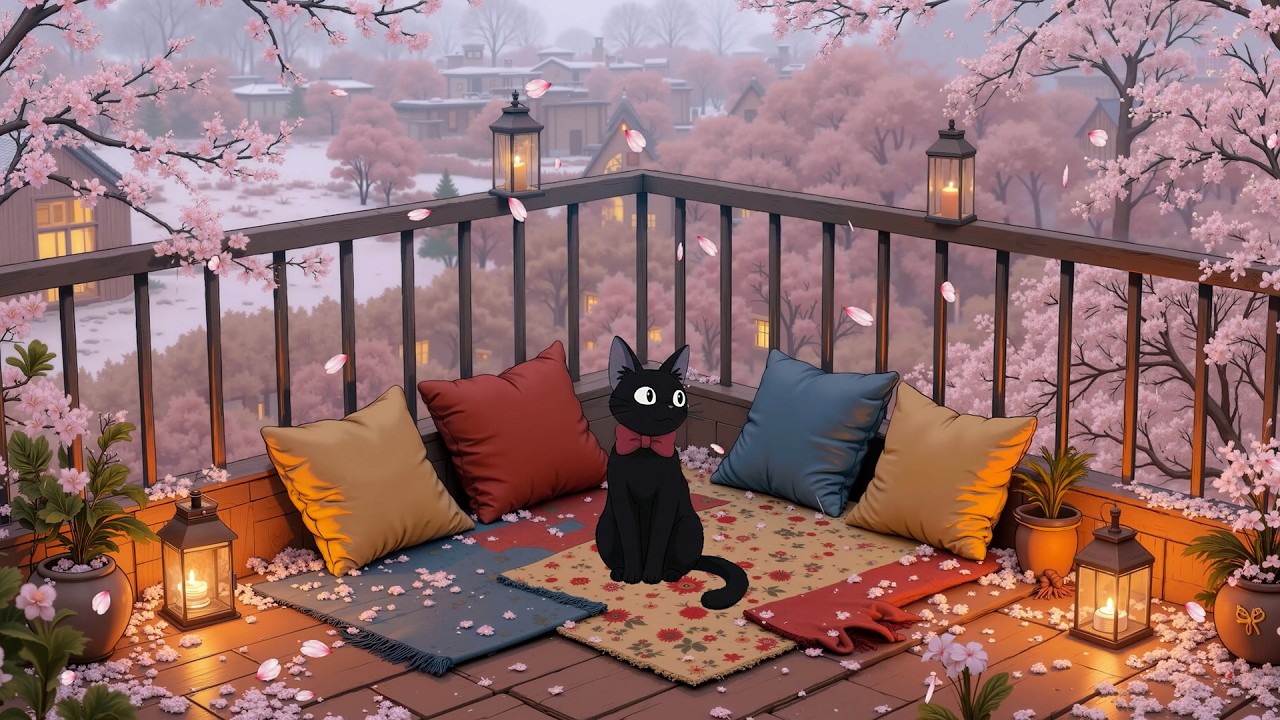 Cherry Blossom Spring Lofi 🌸 | Jiji Cat Nature Ambience for Study, Relaxing, Chill & Sleep