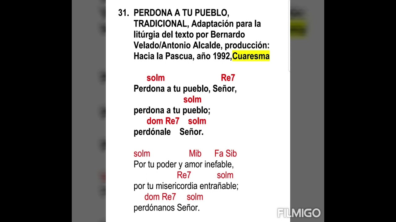 Cuaresma: Perdona a Tu Pueblo, Tradicional, adaptación con texto litúrgico Pbro. Antonio Alcalde