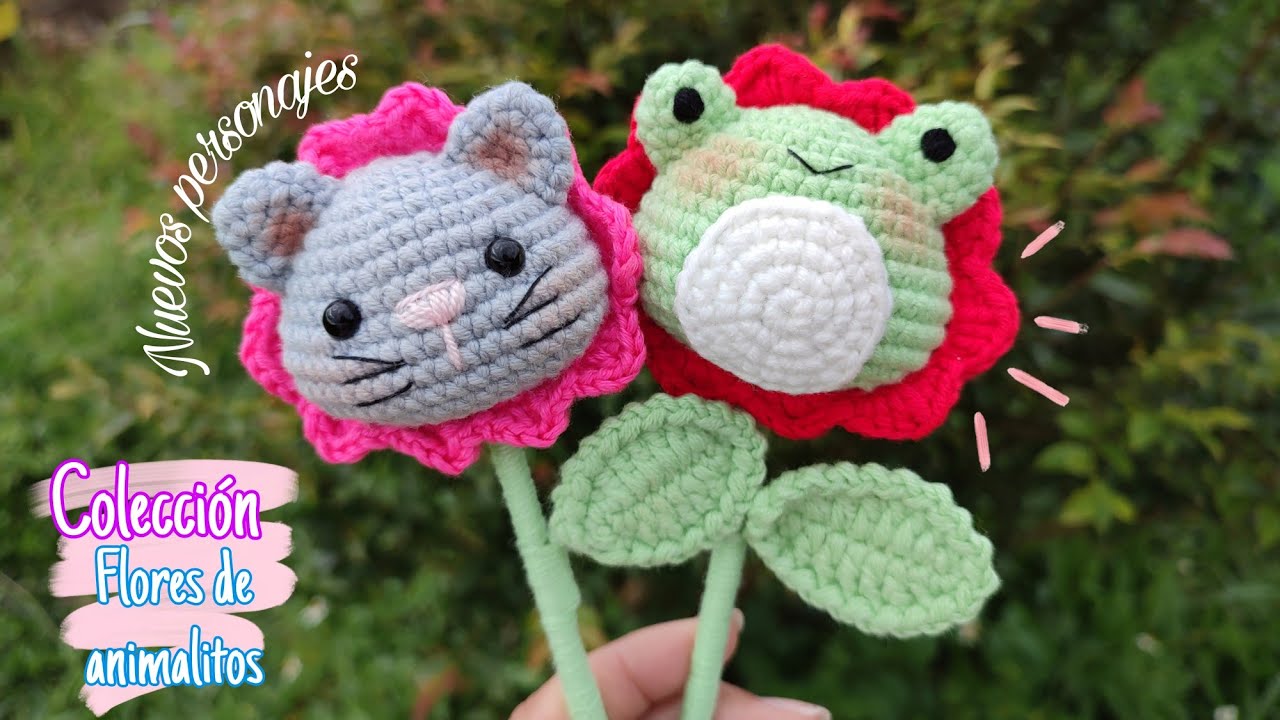 Flor gatico y flor ranita tejida a crochet amigurumi - Tutorial paso a paso