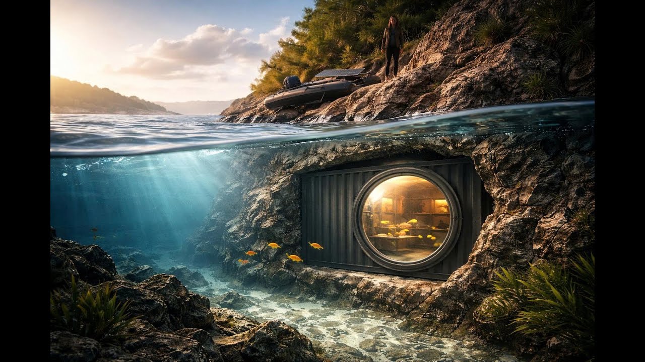 Building an Underwater Cliff House (ASMR) - 20ft Container with Ocean View Porthole