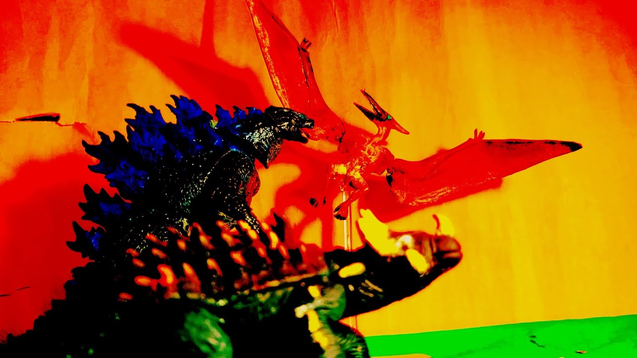 GODZILLA, RODAN e ANGUIRUS vs REI GHIDORA stop motion #actionfigures #godzilla #amv #stopmotion 